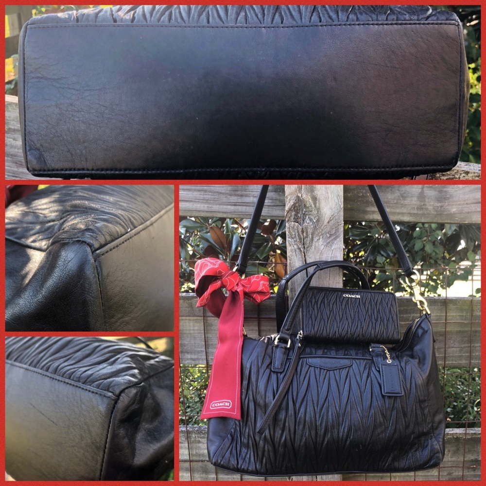 Coach Black Leather Vine Gathered Bag & Wallet Set - Picture 6 of 8